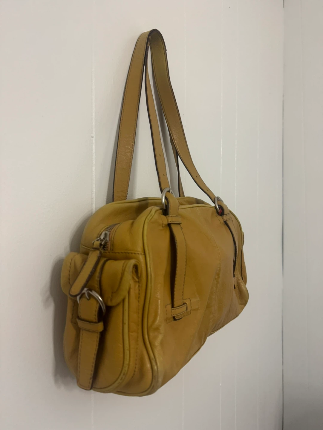 Italian hand craft brand, Mazzini Yellow Leather Shoulder Bag