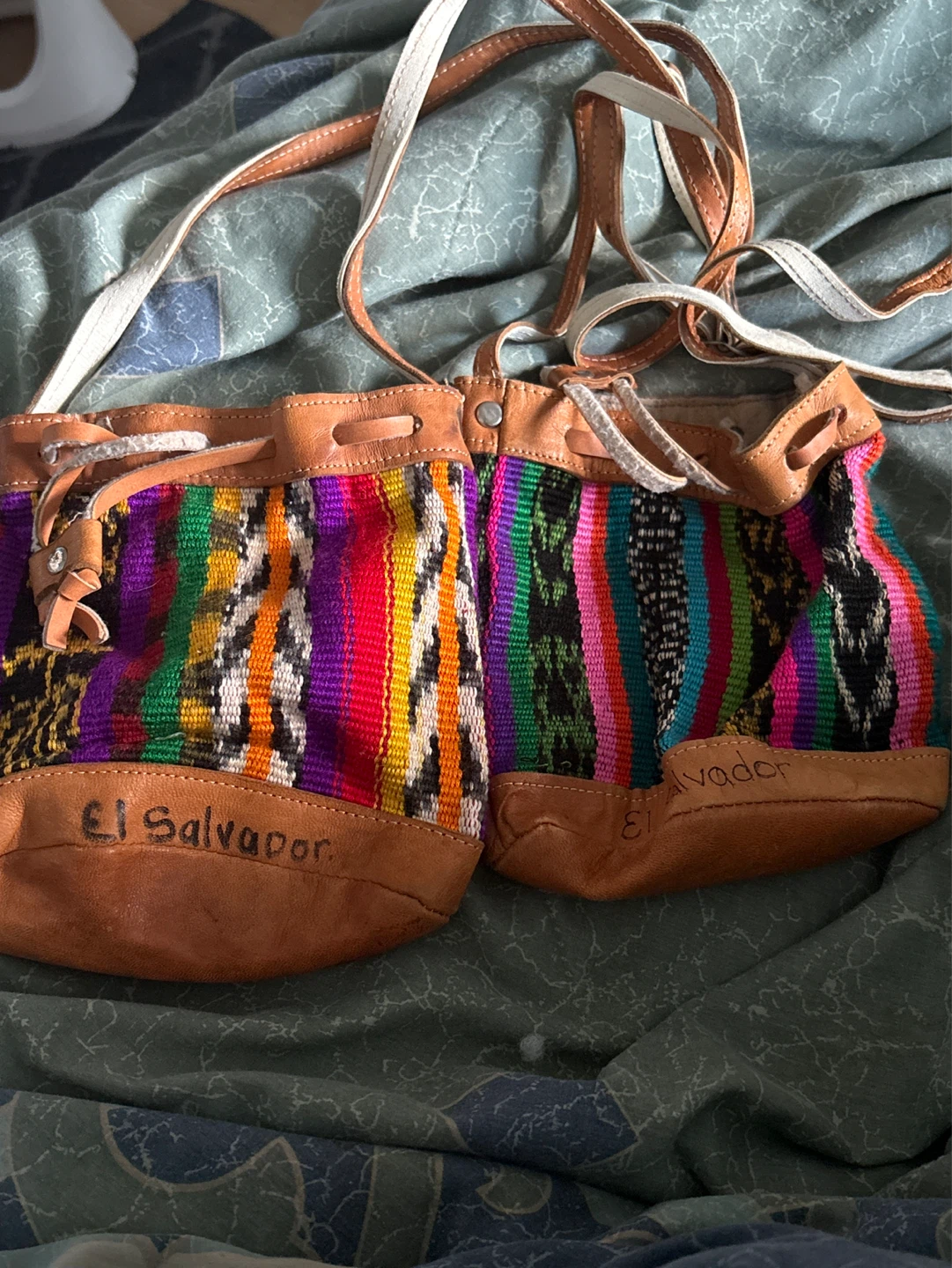 Woven Shoulder Bag with Leather Trim - El Salvador