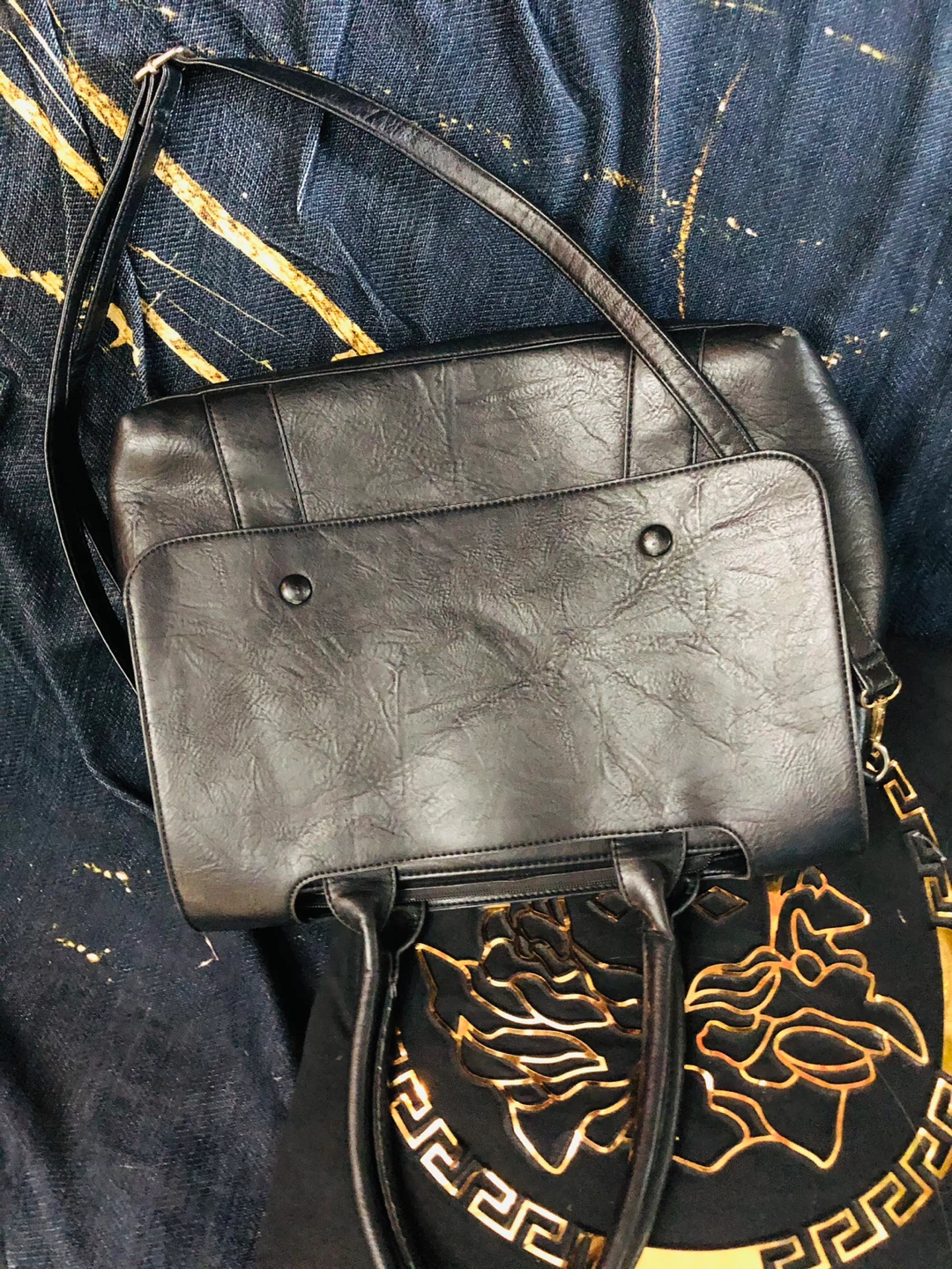 Black pure Leather Handbag made in Italy