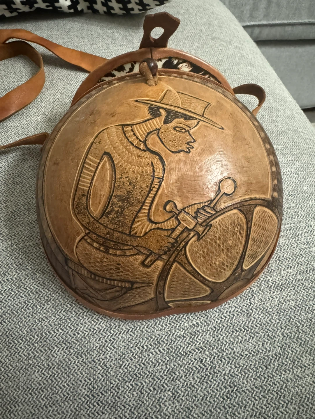 Handmade Leather & Gourd Crossbody Bag