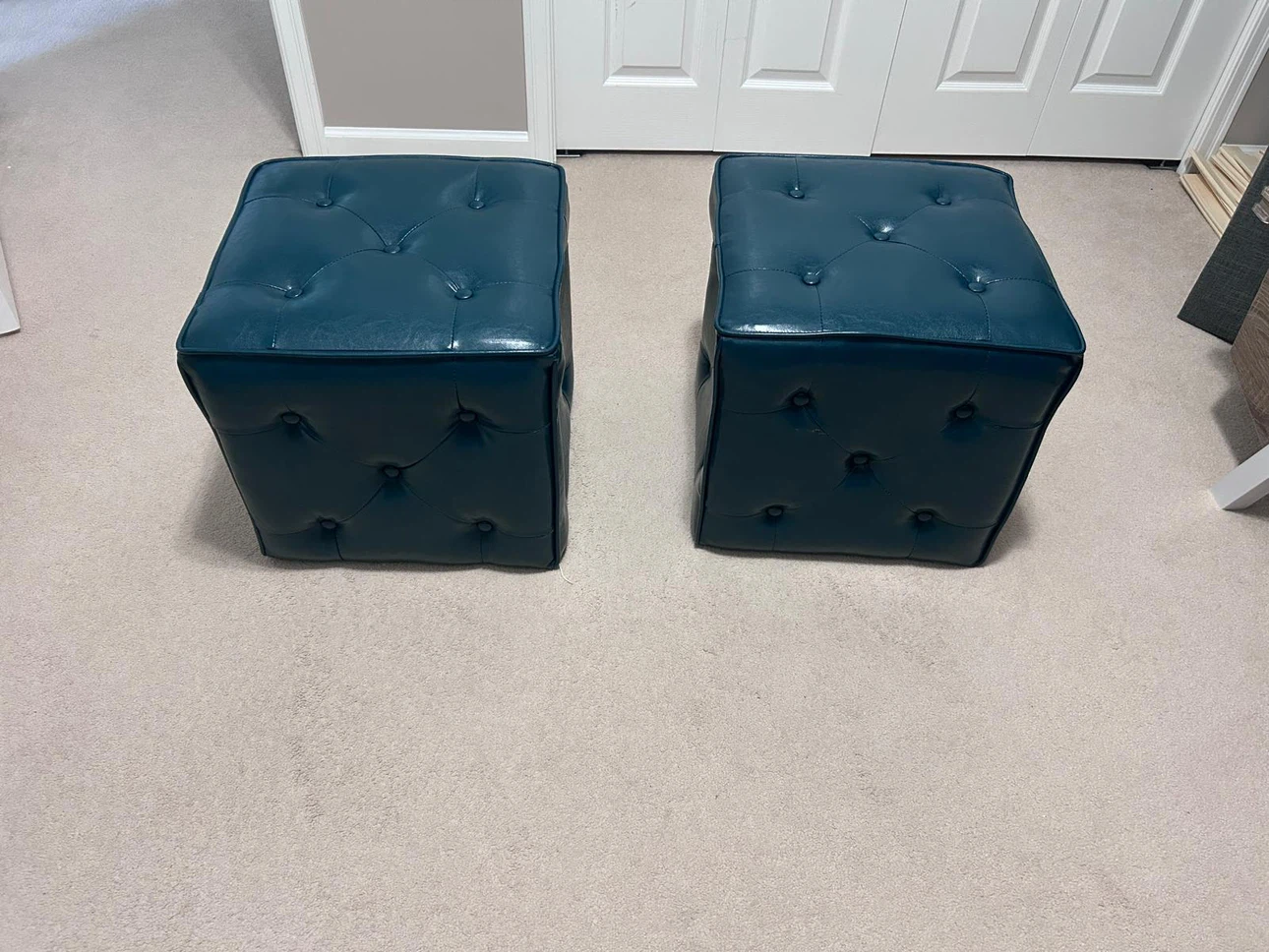 Set of 2 Teal Tufted Ottomans