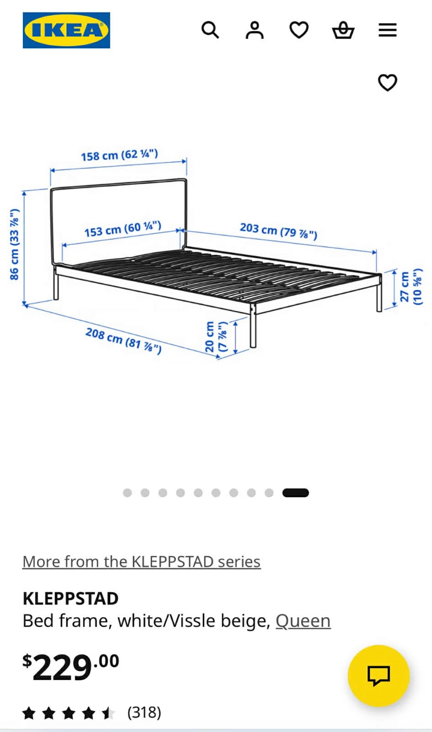 IKEA KLEPPSTAD Queen Bed Frame - White/Vissle Beige