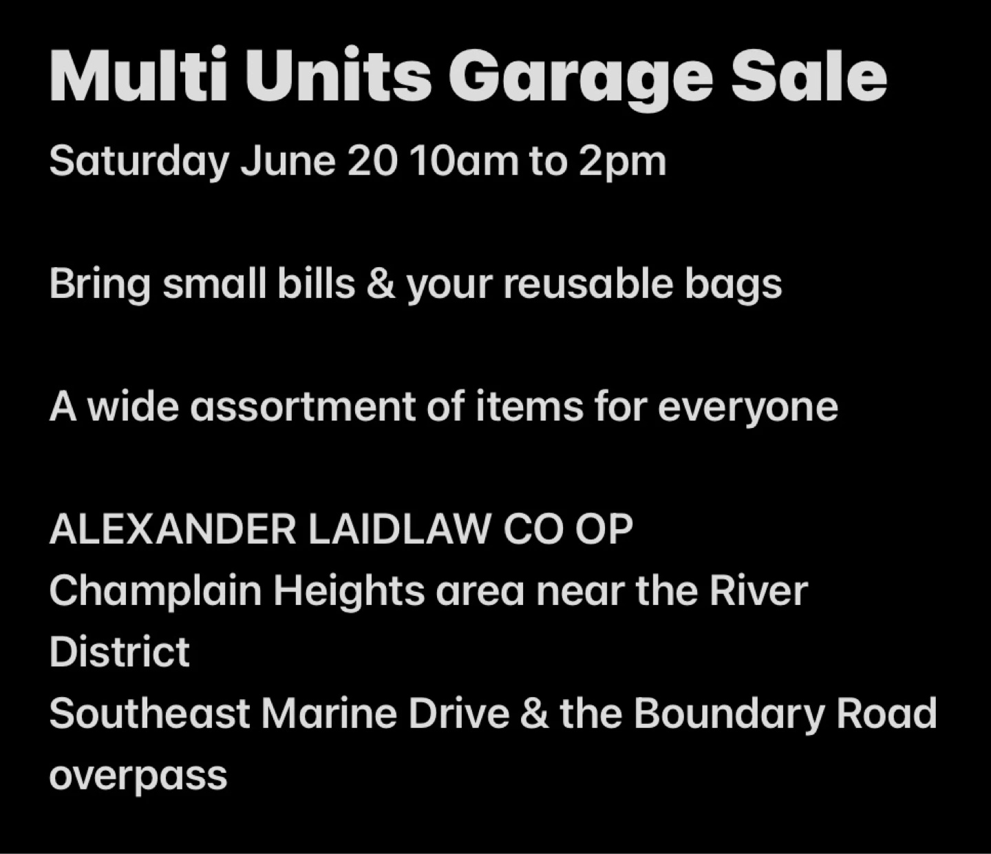Multi Units Garage Sale - Saturday June 20