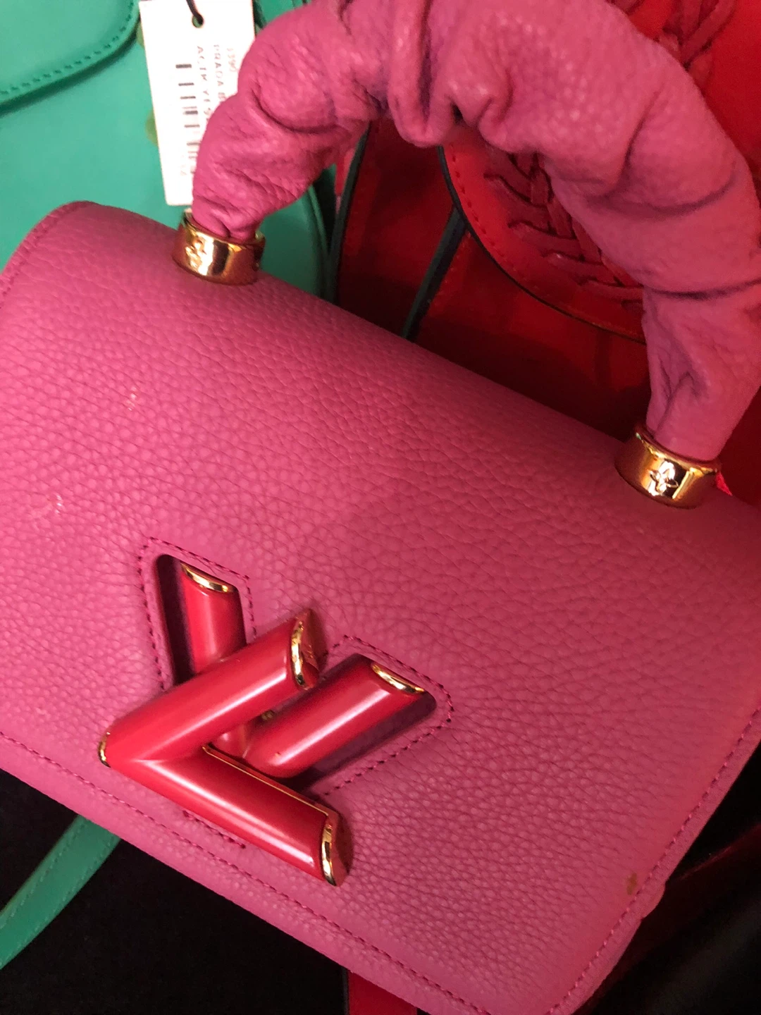 Pink Leather Handbag with Gold Hardware