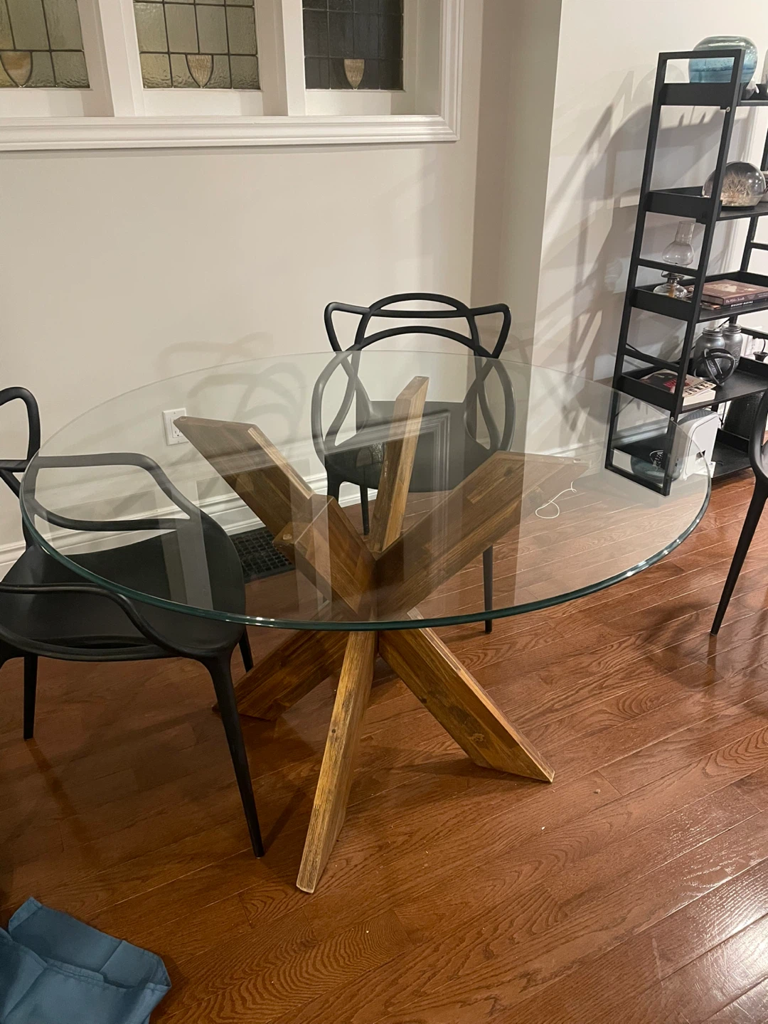 Glass Top Dining Table with Wooden Star Base - photo 2