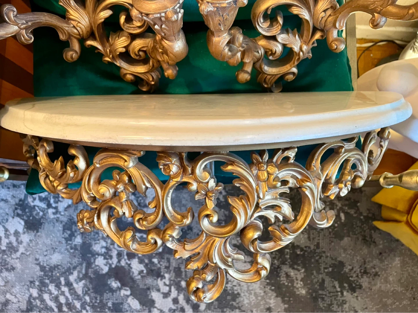 Ornate gold  candle holders and shelf - photo 3