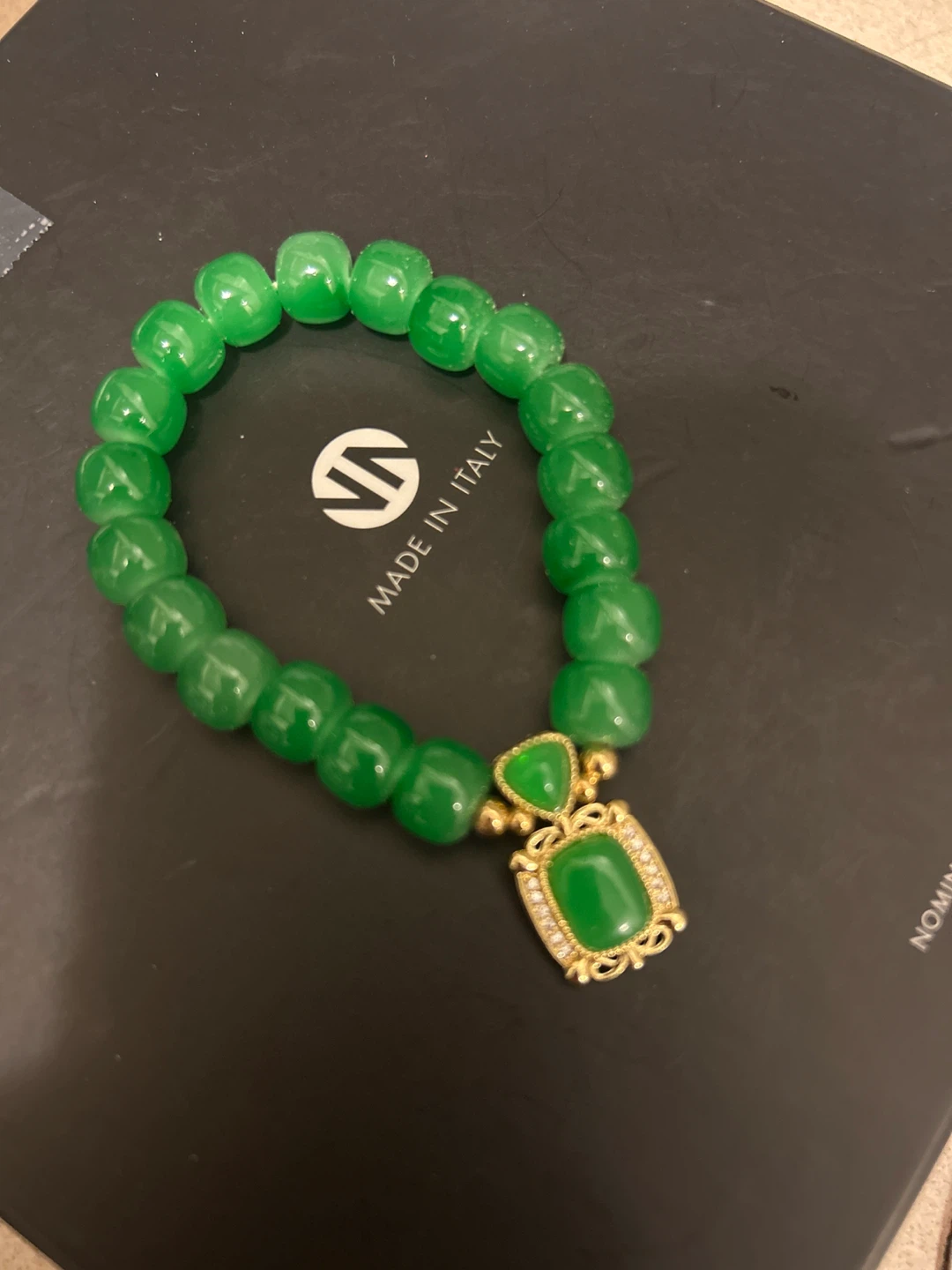 Green Beaded Bracelet with Gold Pendant ⚽