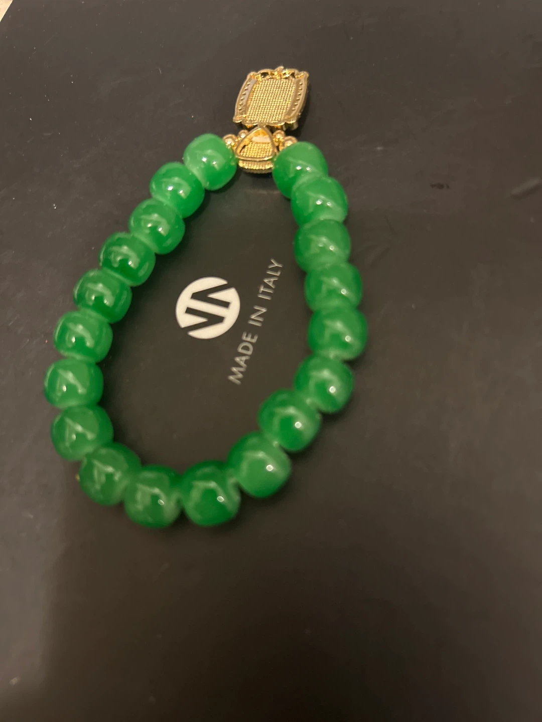 Green Beaded Bracelet with Gold Pendant ⚽ - photo 2