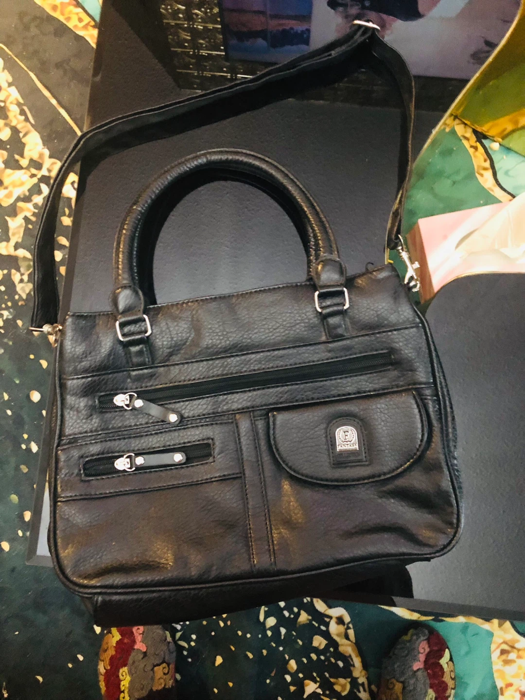Fantasy Collection Black  Leather Handbag Italy