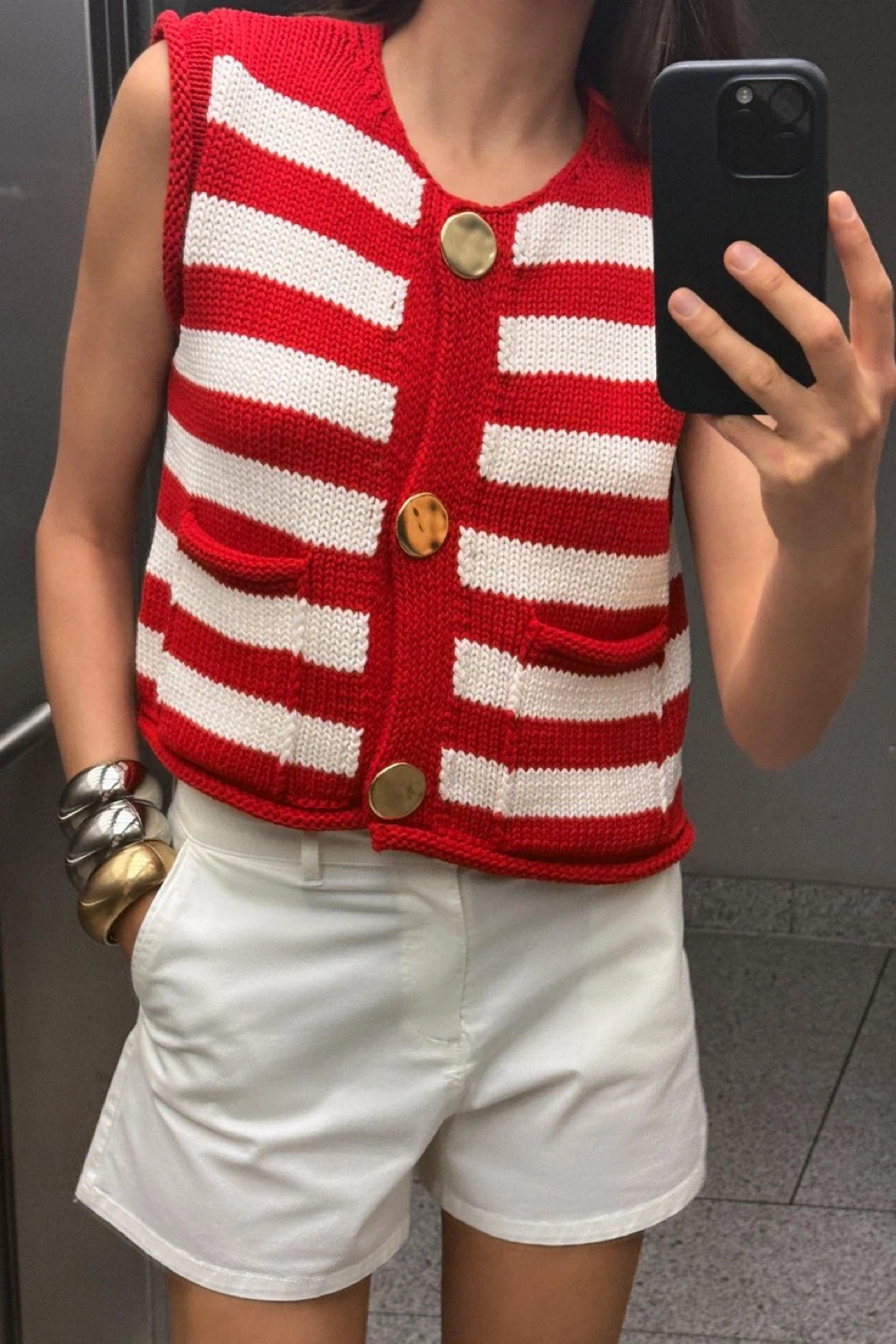 Zara red White Striped Knit Vest- size s