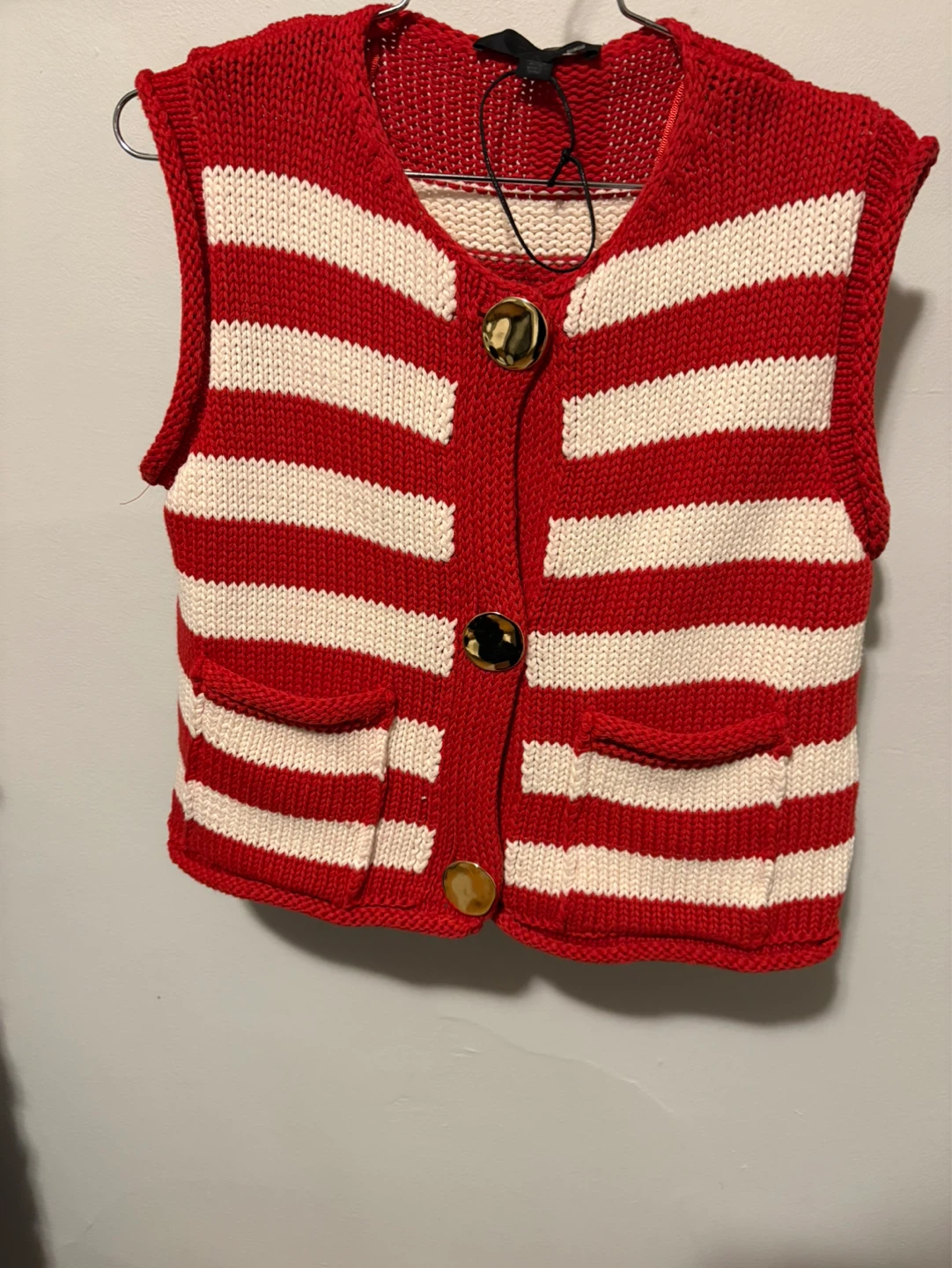 Zara red White Striped Knit Vest- size s - photo 4