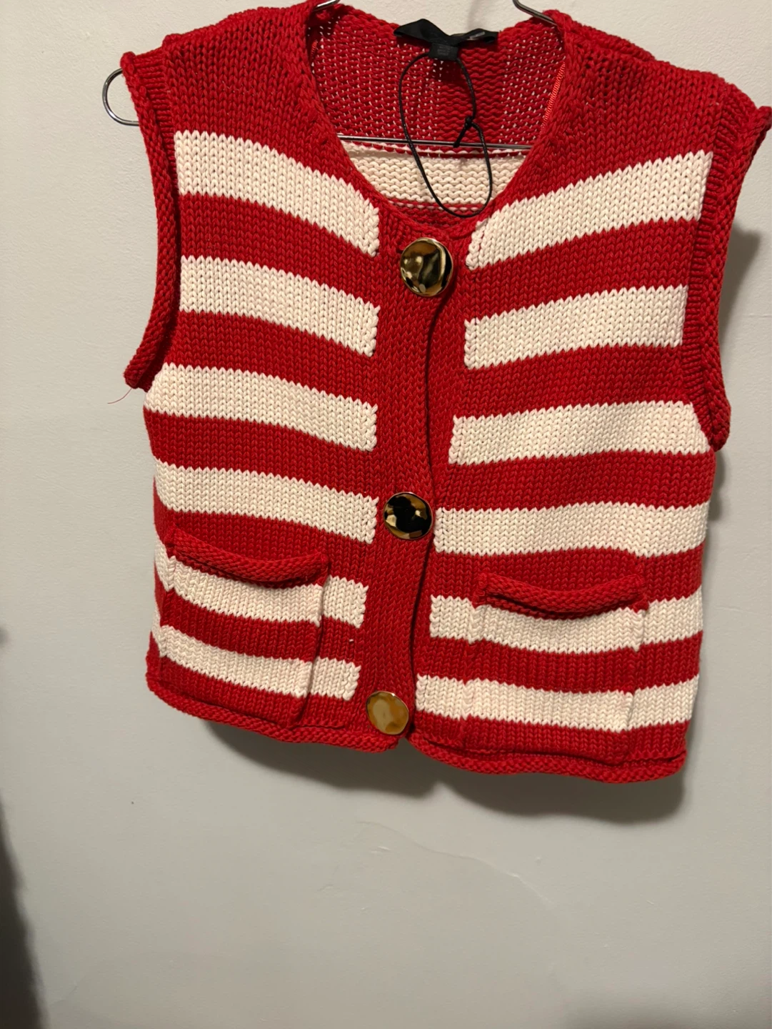 Zara red White Striped Knit Vest- size s - photo 5