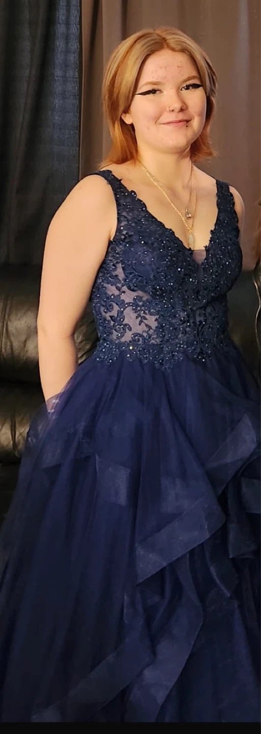 Navy Blue Embellished Tulle Gown - photo 3