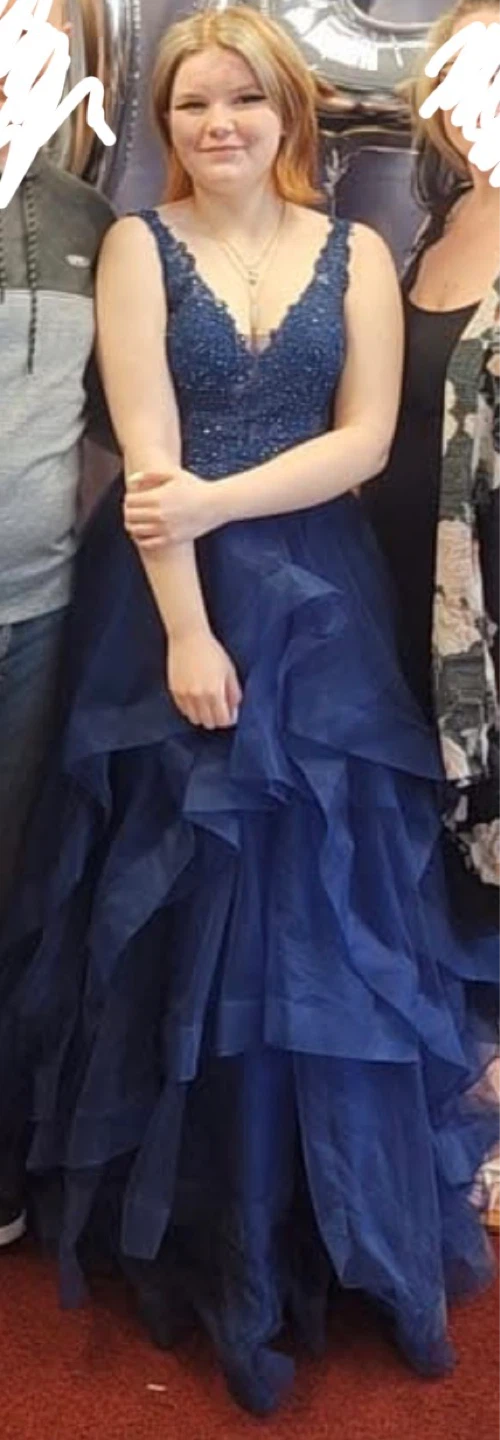 Navy Blue Embellished Tulle Gown