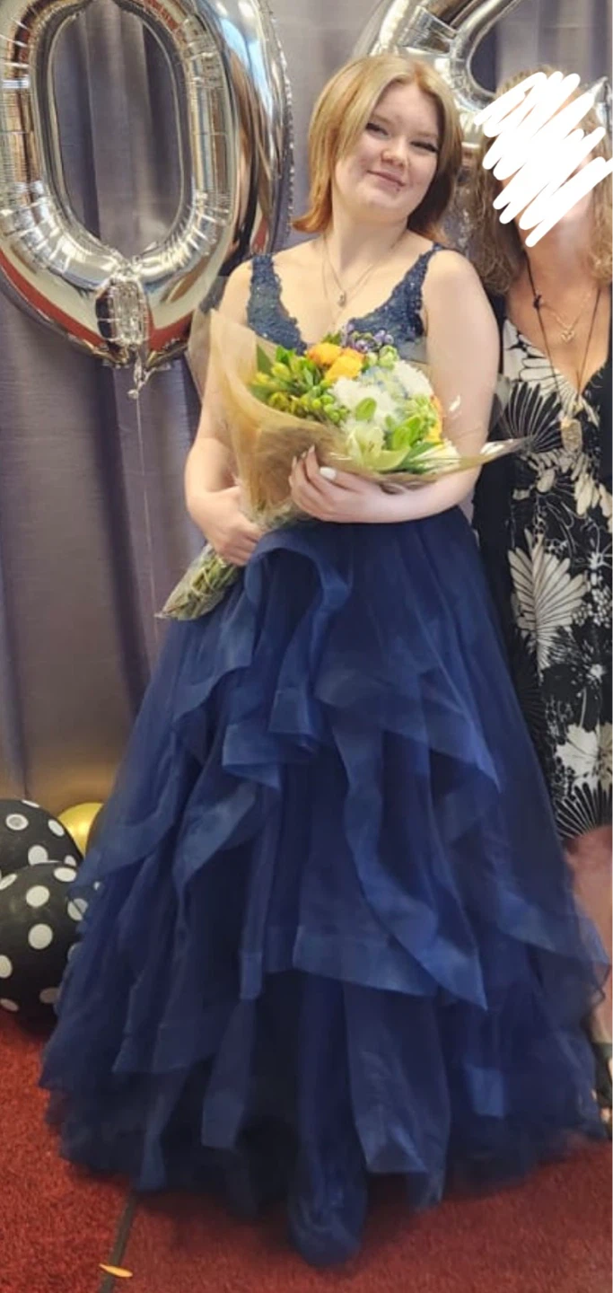 Navy Blue Embellished Tulle Gown - photo 2