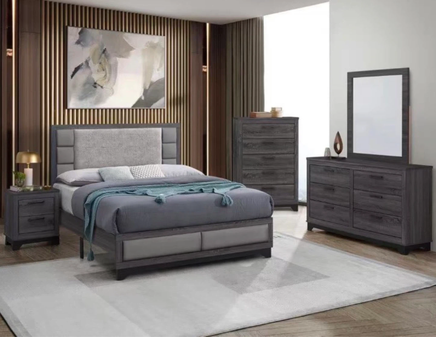 4 piece queen/ king set bed frame dresser mirror night stand