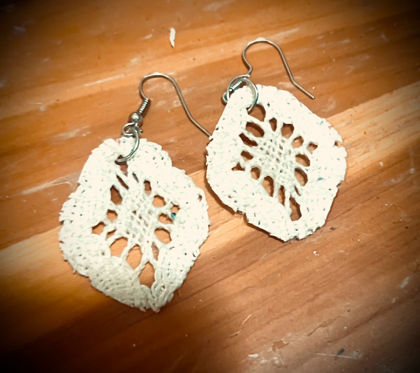 White Crochet Dangle Earrings handmade with vintage lace
