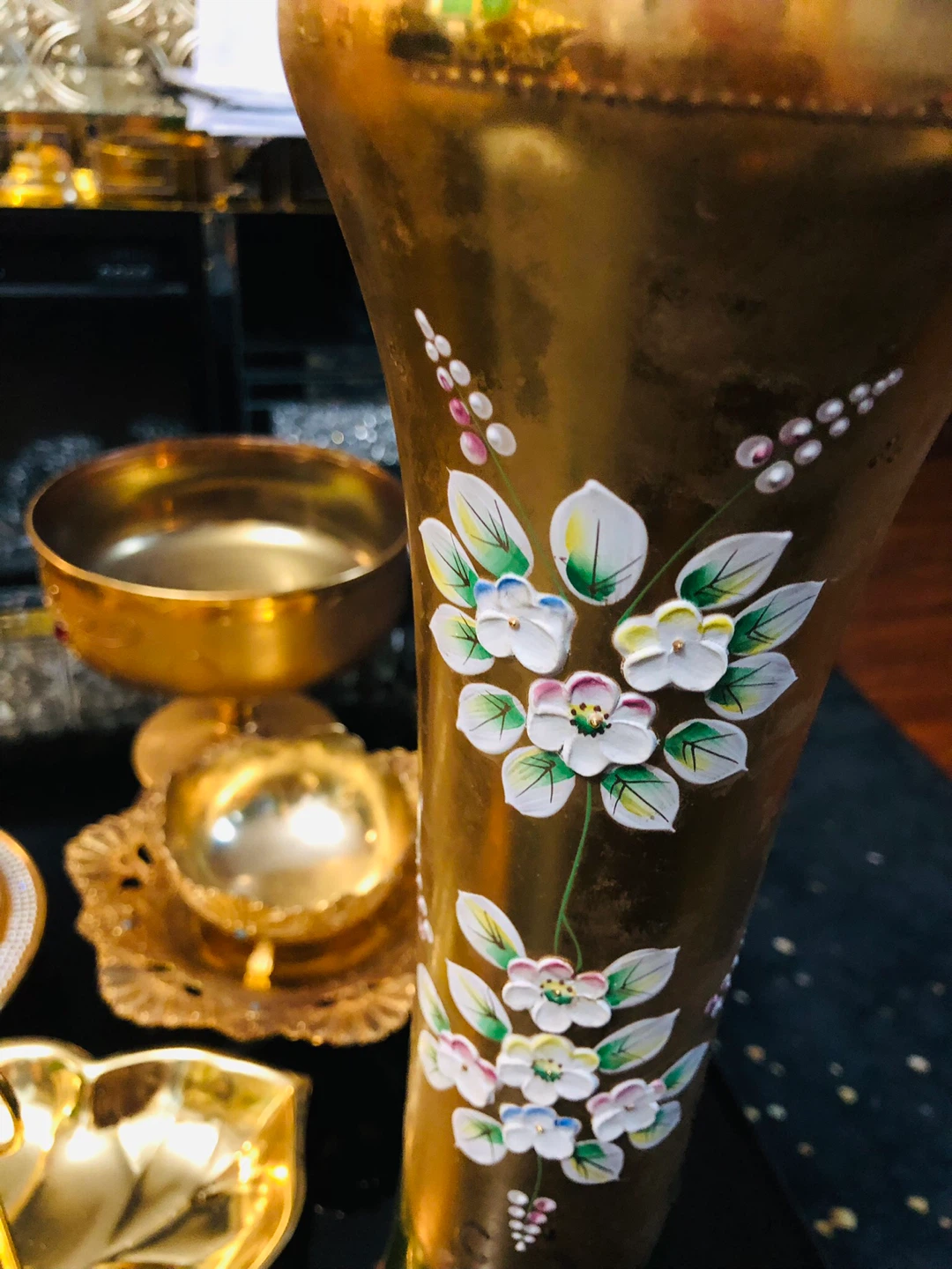 24 k Gold plated hand painting flower vase - photo 2