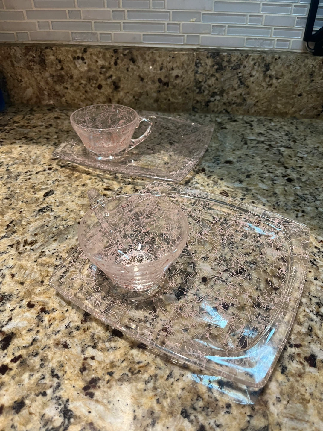 Clear Pink Swirl Cup and Saucer Set⚽️