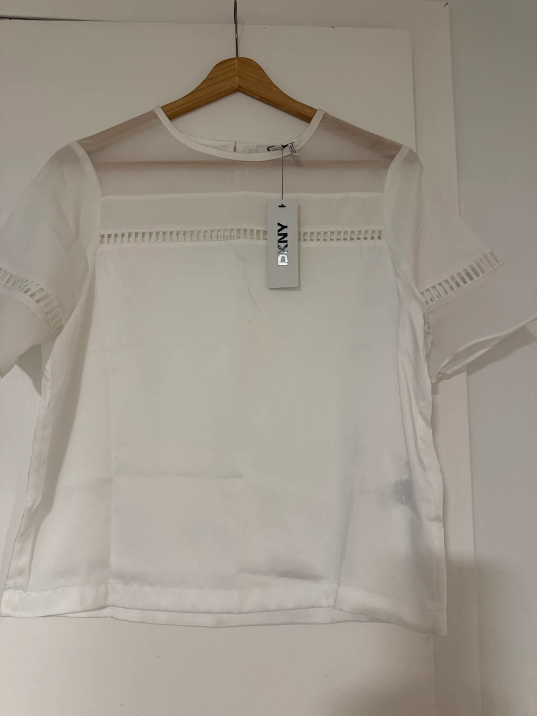 DKNY White Sheer Sleeve Blouse - XS