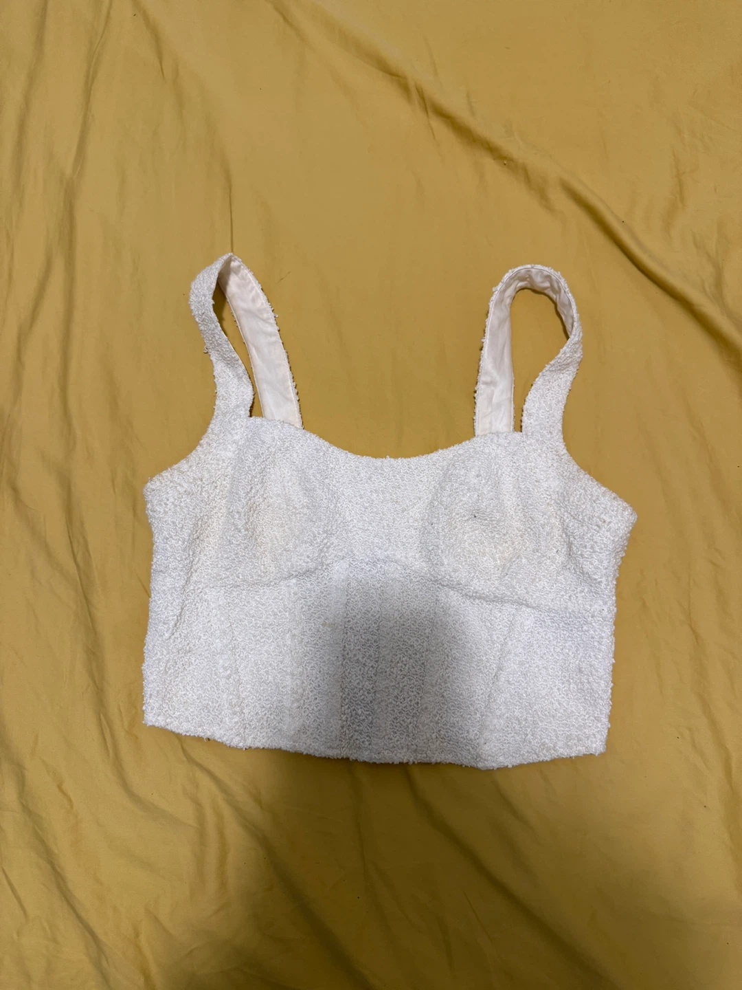 White Textured Crop Top