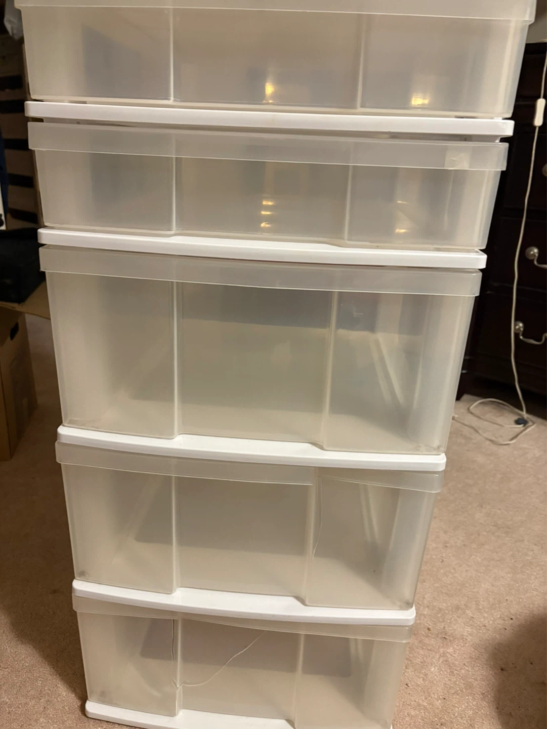 White plastic drawer storage unit