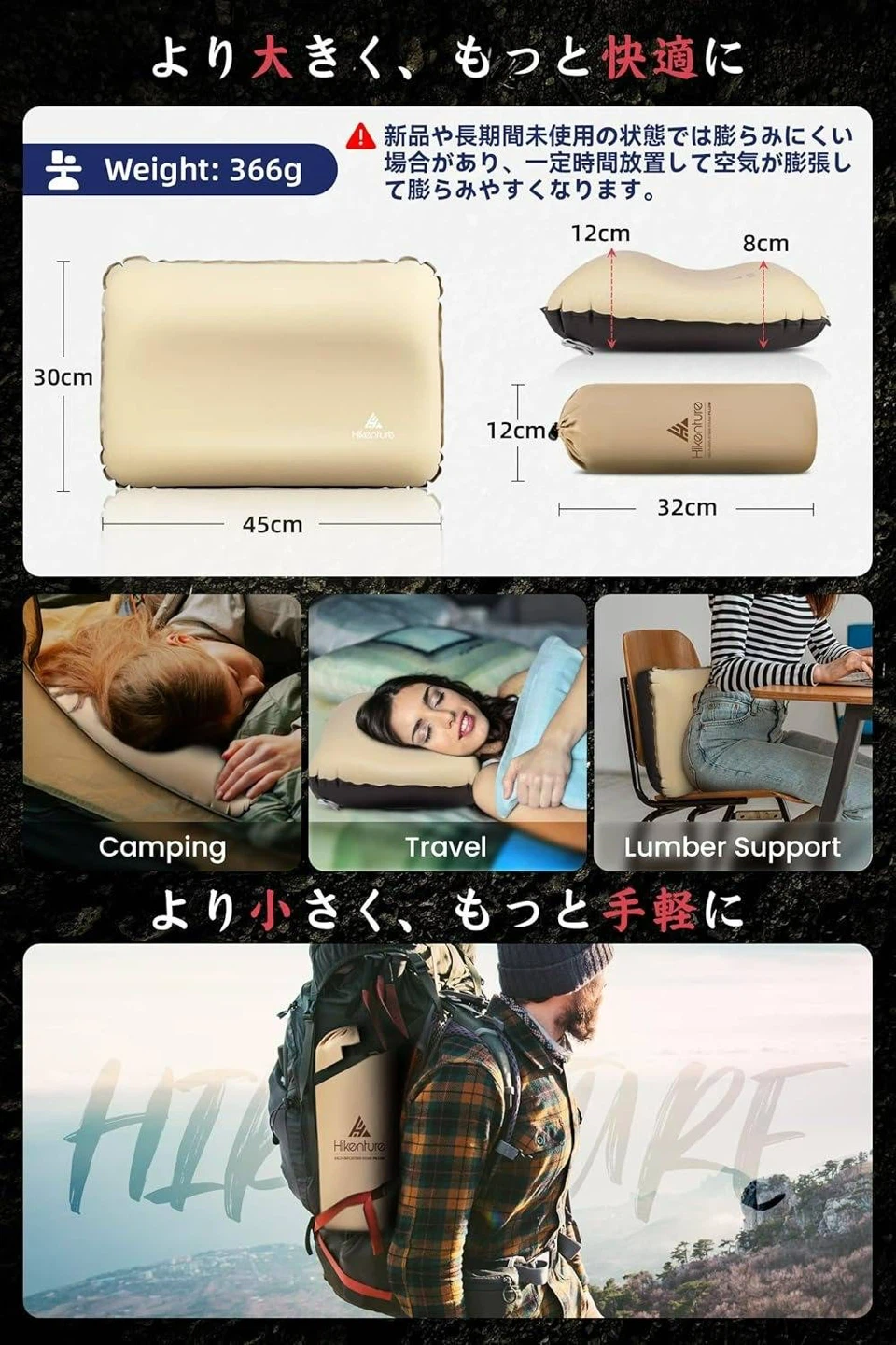 BRAND NEW 🥕 HIKENTURE Self Inflating Camping Pillow - photo 2