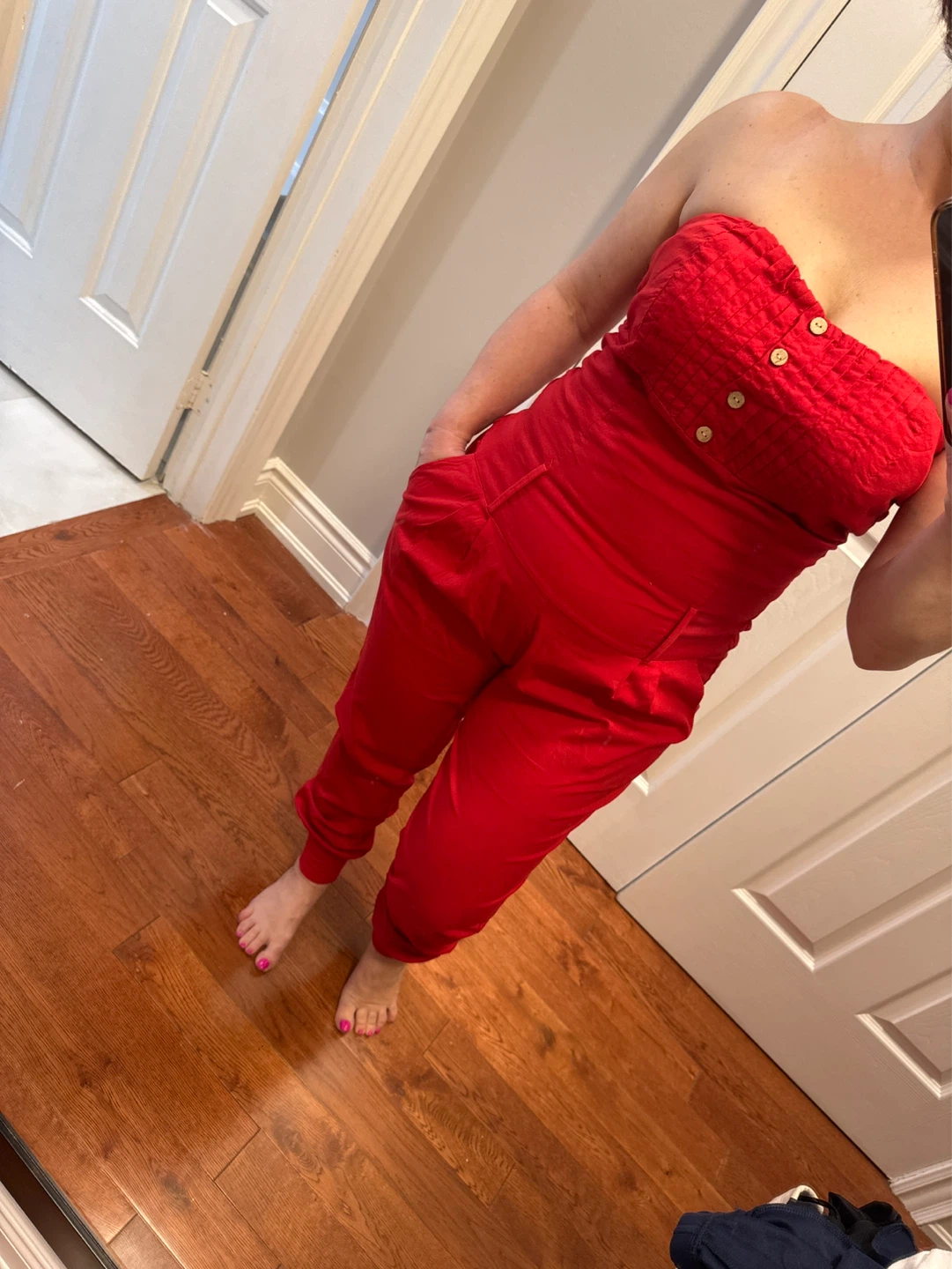 Red Strapless Jumpsuit