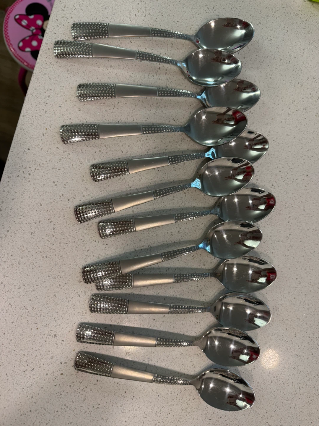 Set of 12 Stainless Steel Spoons with Rhinestone Handles - photo 2