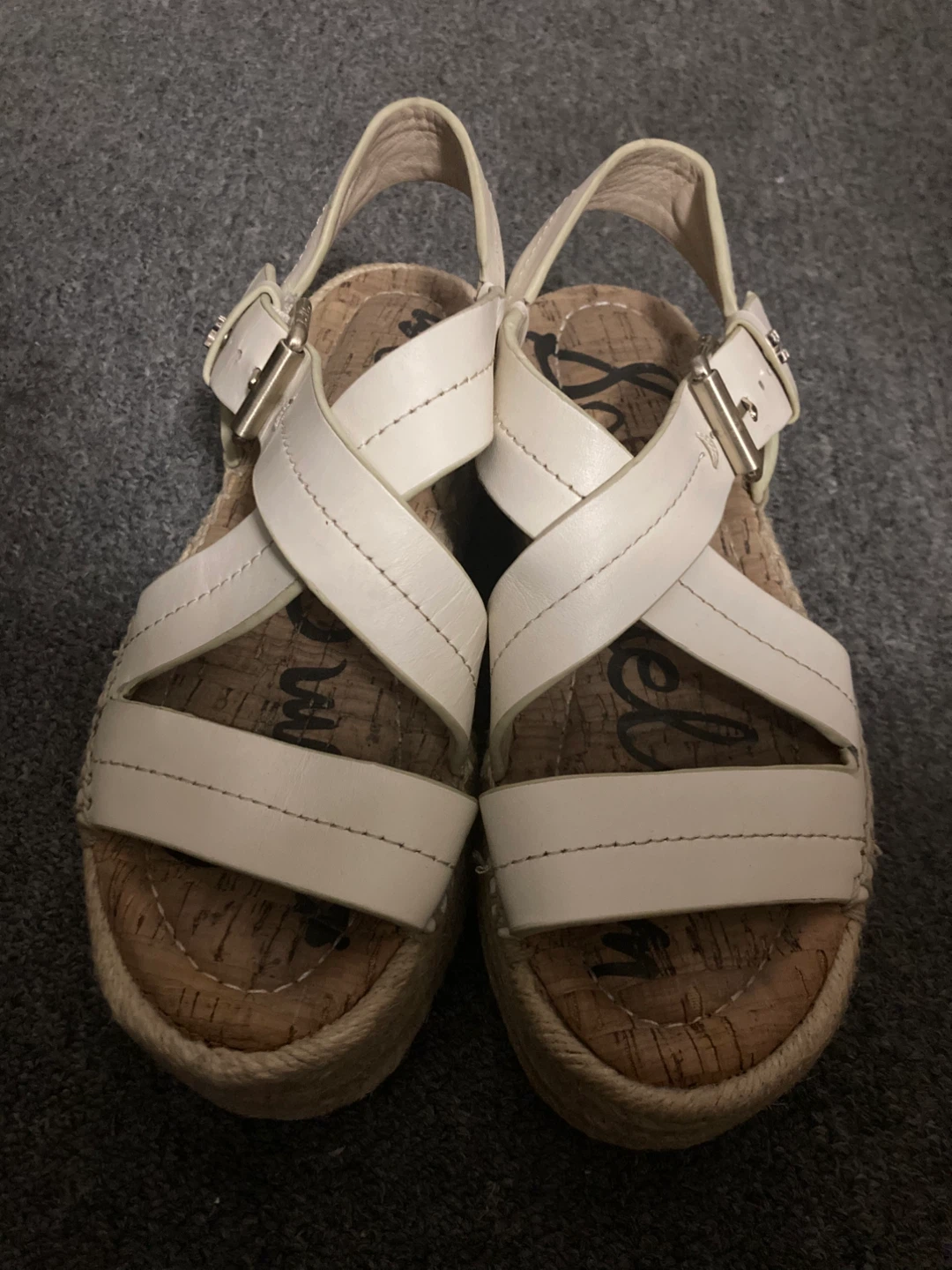 Sam Edelmann White Leather Espadrille Platform Sandals⚽️