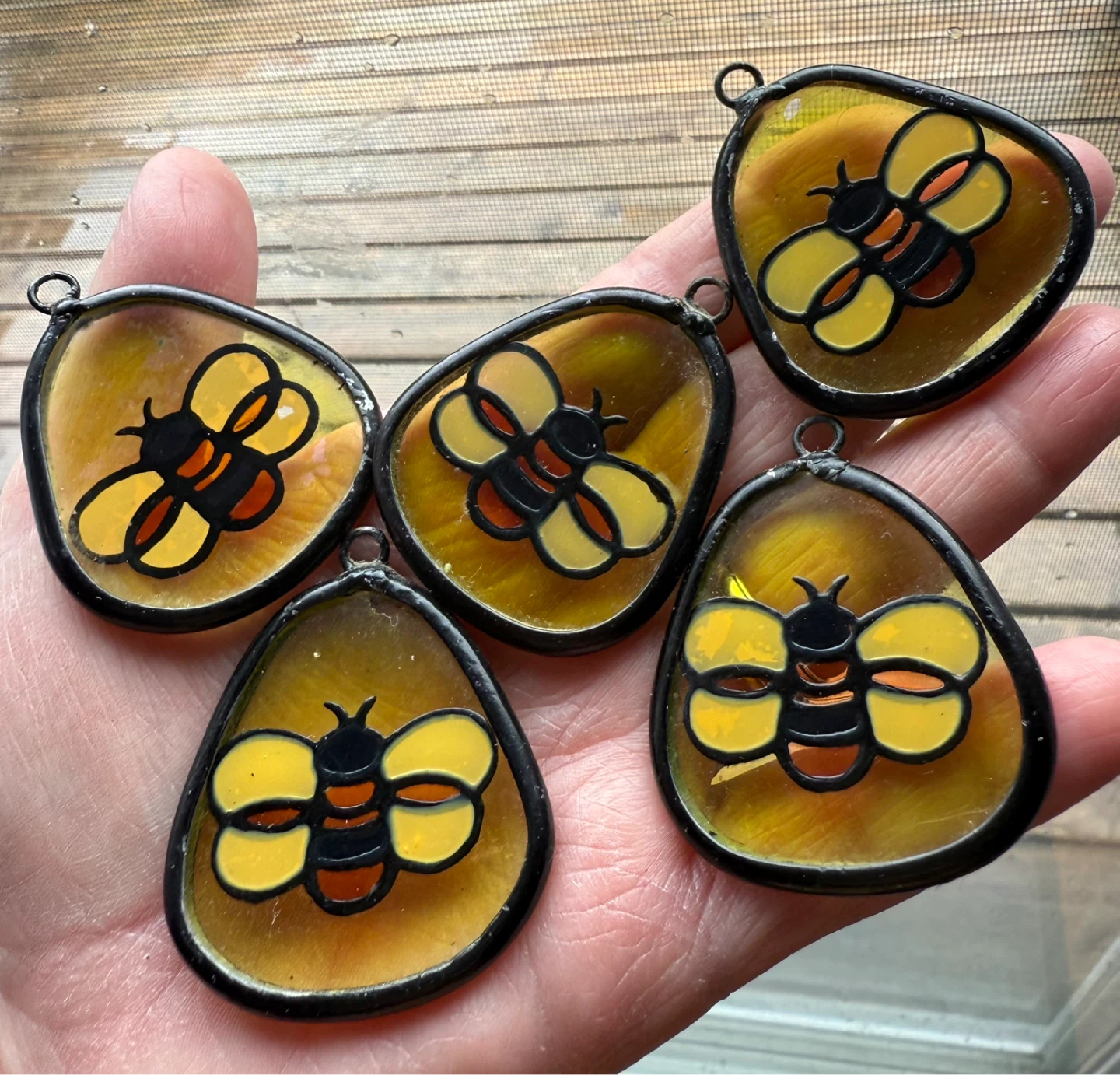 Set of 5 Stained Glass Bee Pendants