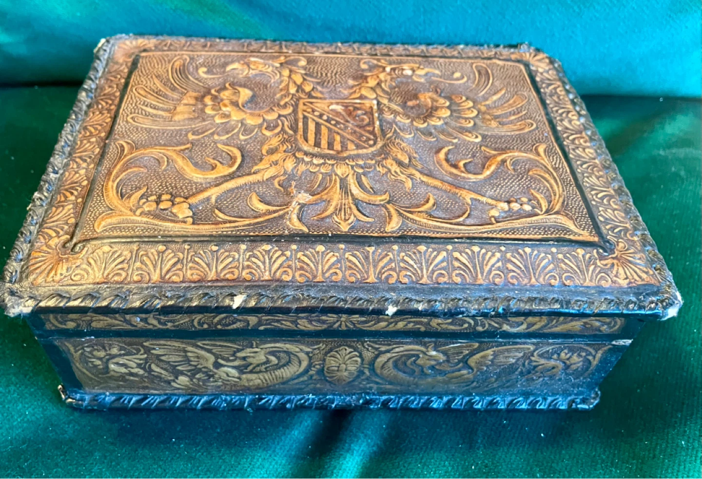Ornate Decorative leather cigarette box