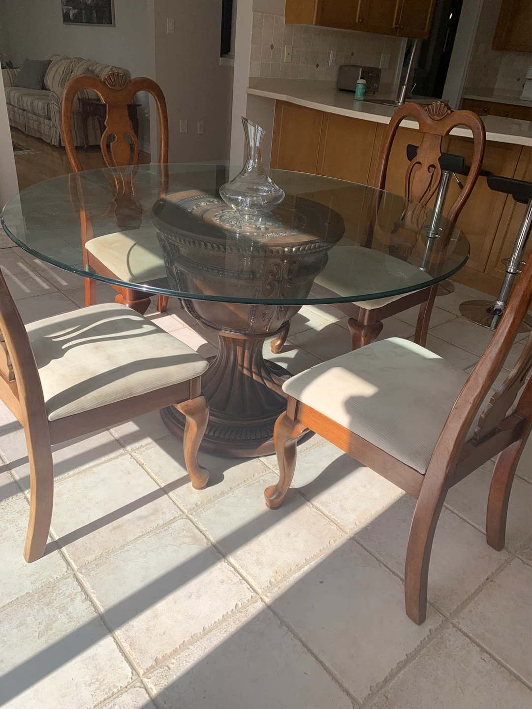 Dining table with glass top and four Wooden Chair, Set of four - photo 3