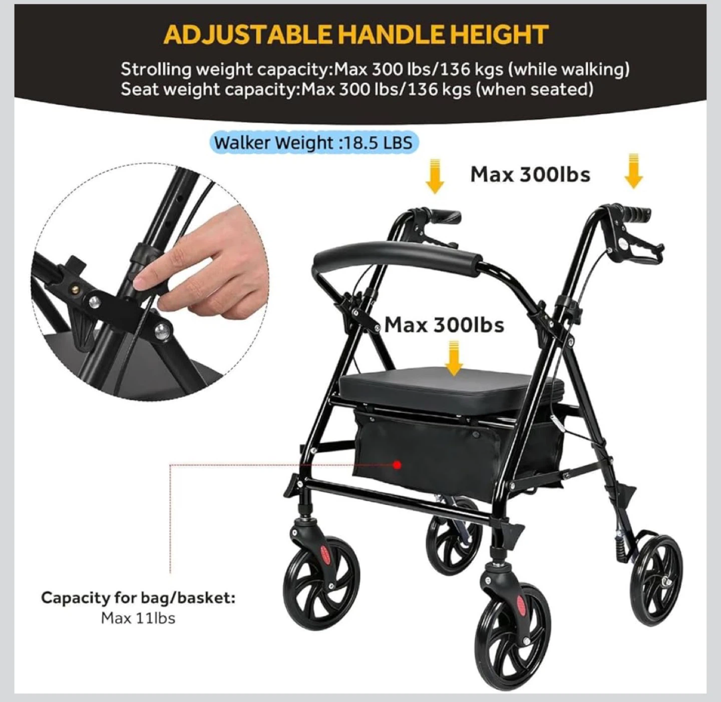 Livingbasics 4-Wheel Walker with Seat and Basket ⚽️ - photo 5