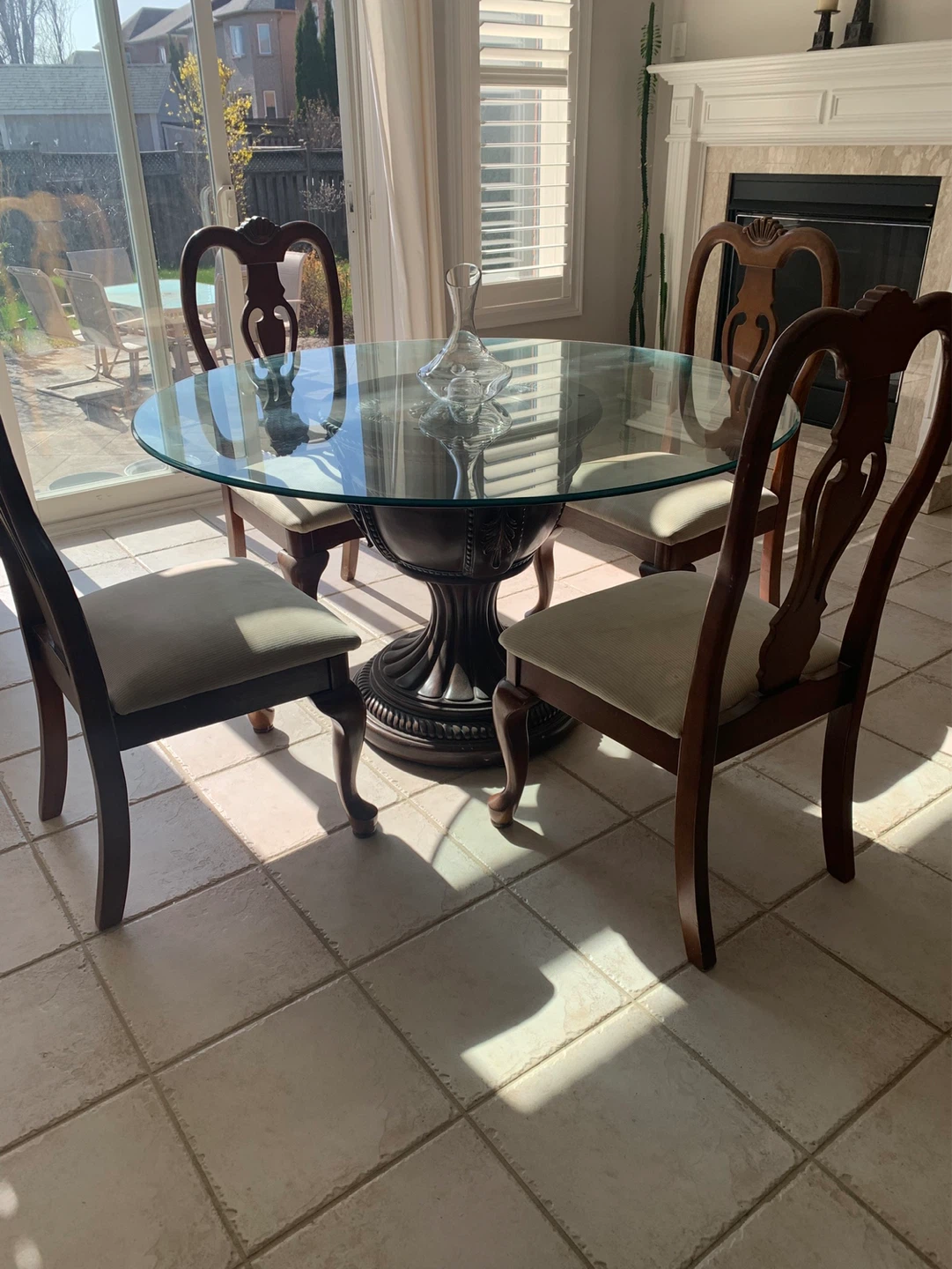 Dining table with glass top and four Wooden Chair, Set of four - photo 2