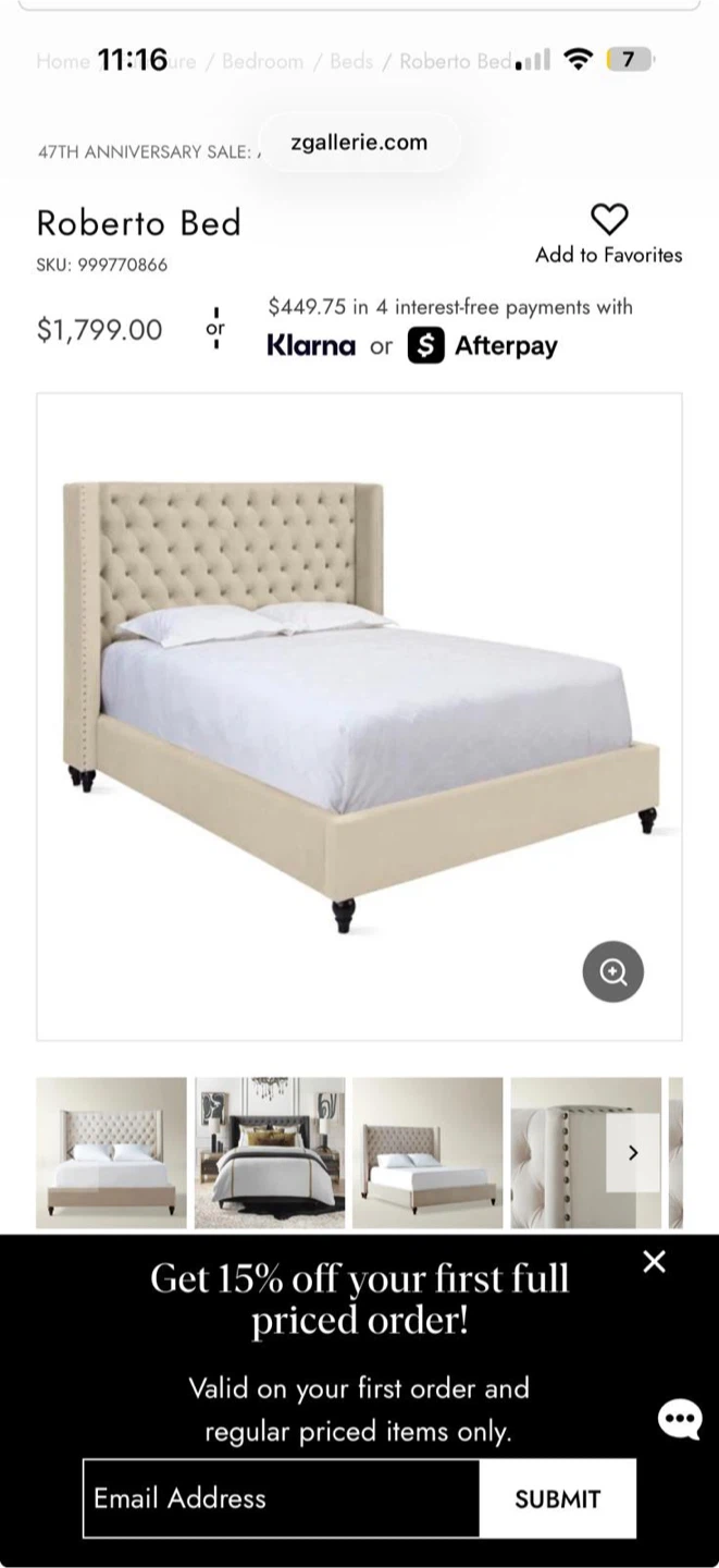 ZGallerie Roberto Tufted queen Bed - photo 2