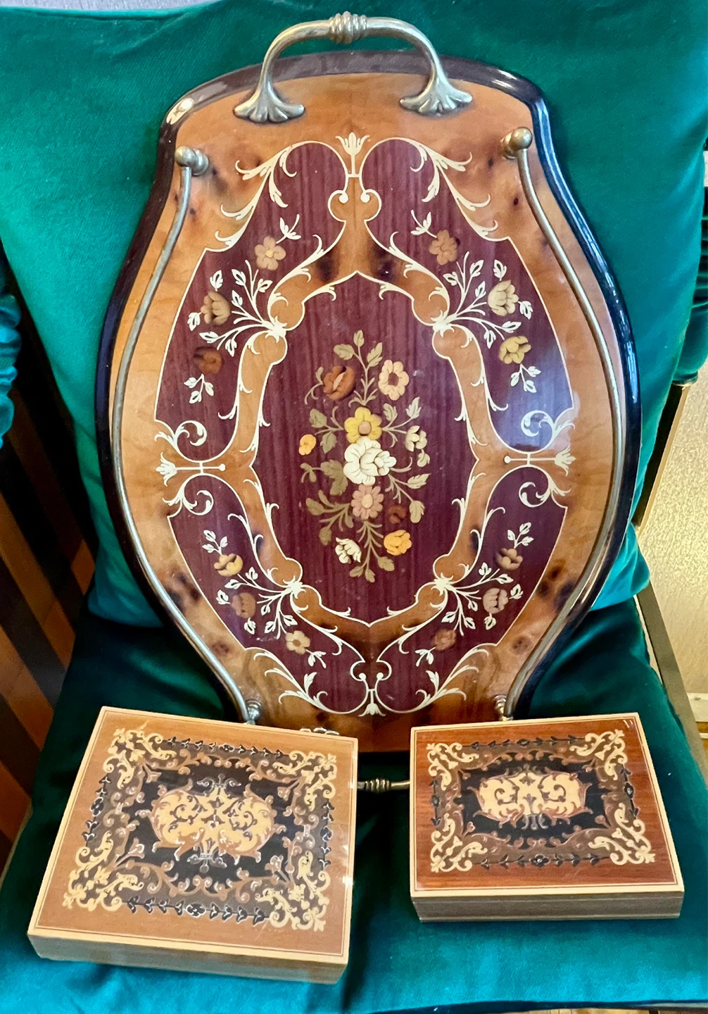 Vintage Italian  Marquetry Serving Tray with Two Boxes - photo 3