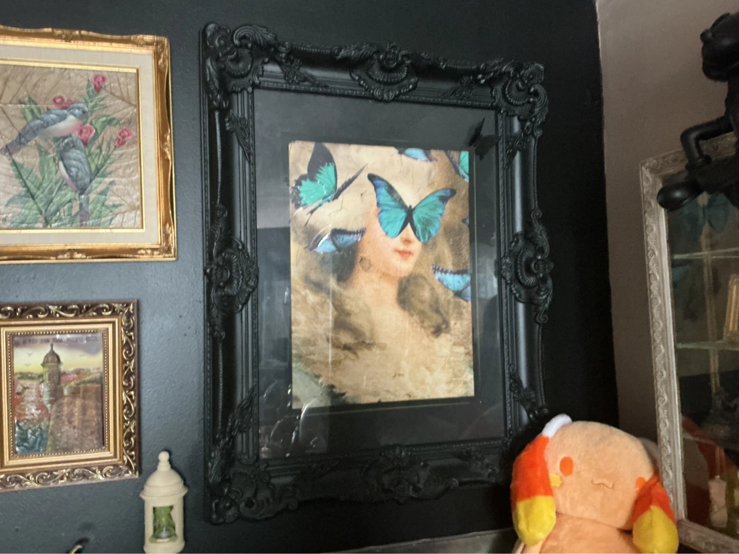 Ornate Black Framed Art Print with Butterflies ⚽