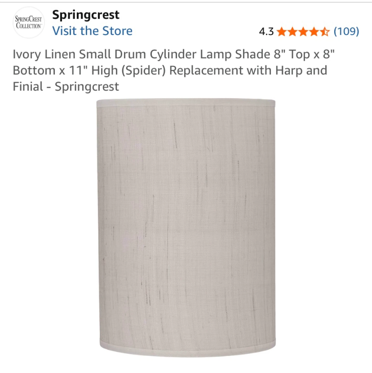 Ivory Linen Small Drum Cylinder Lamp Shade