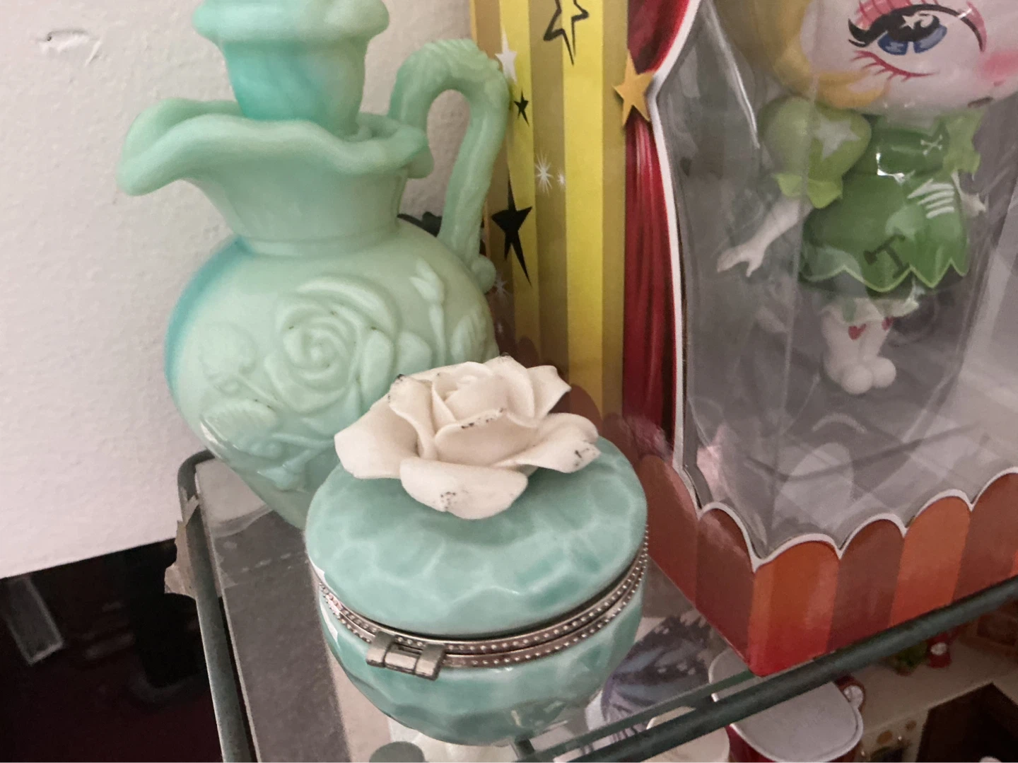 Vintage Jadeite Rose Trinket Box ⚽