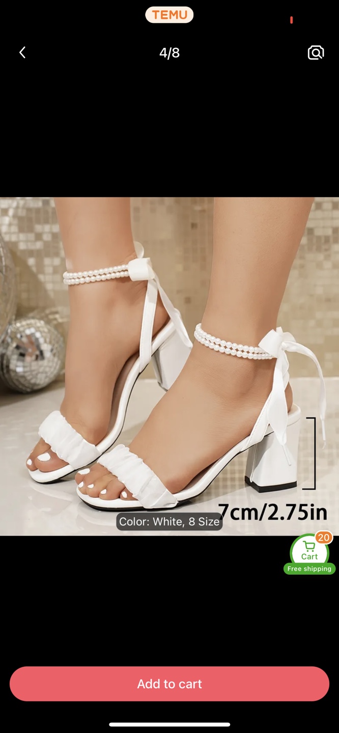 White Ruffle Pearl Ankle Strap Heels 5/6 size women - photo 5