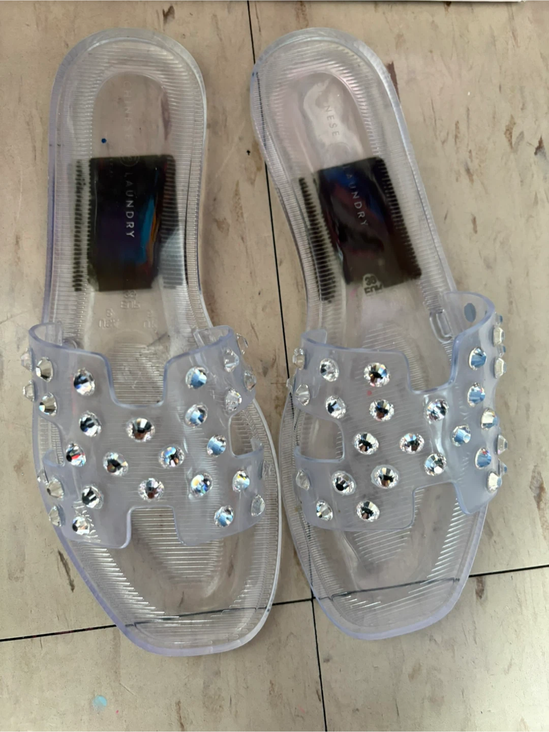 Chinese Laundry Embellished Clear Slides