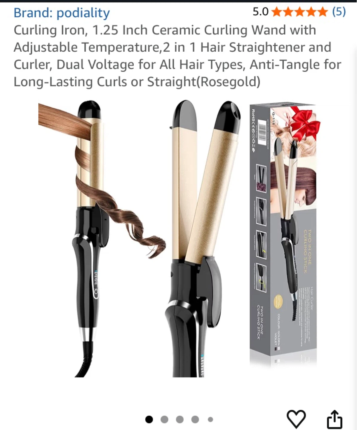 ⚽ Podiality Ceramic Curling Iron Wand 1.25 Inch Rosegold