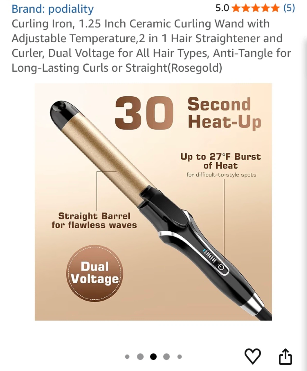 ⚽ Podiality Ceramic Curling Iron Wand 1.25 Inch Rosegold - photo 5