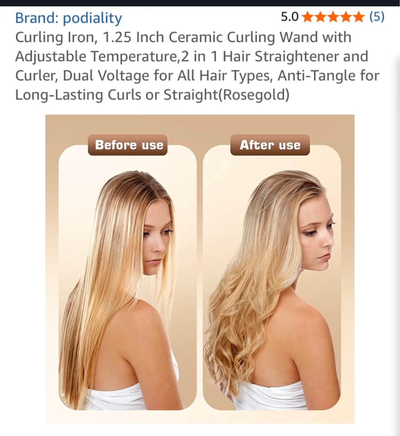 ⚽ Podiality Ceramic Curling Iron Wand 1.25 Inch Rosegold - photo 4