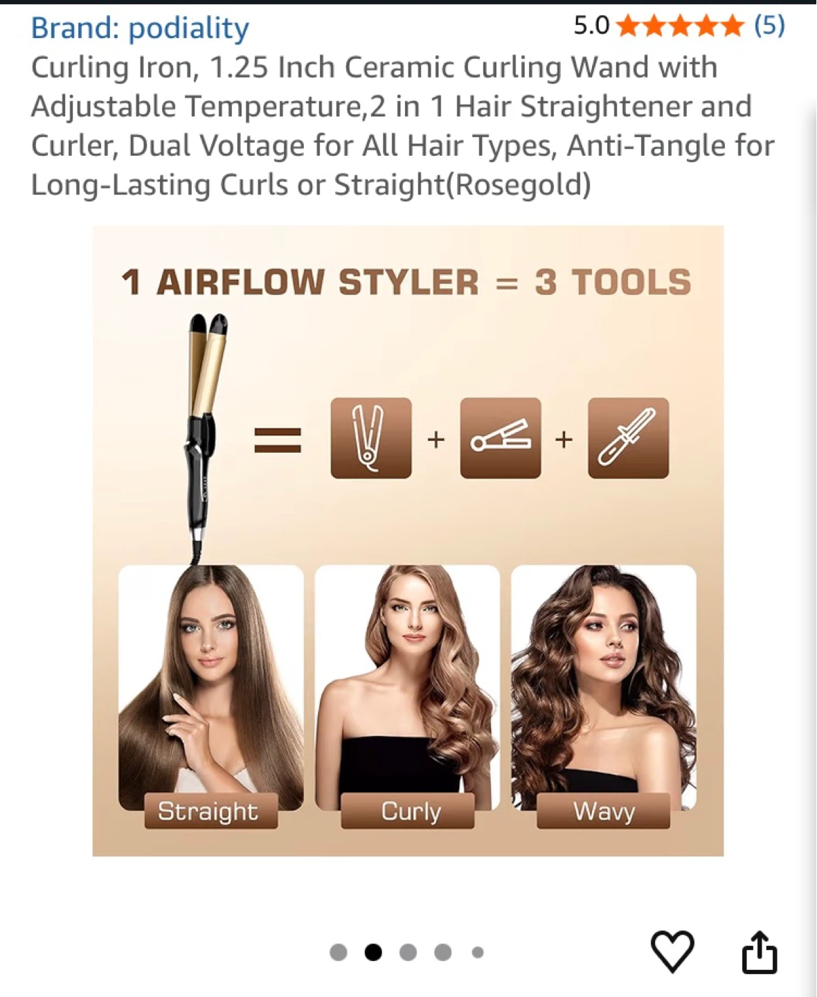 ⚽ Podiality Ceramic Curling Iron Wand 1.25 Inch Rosegold - photo 2