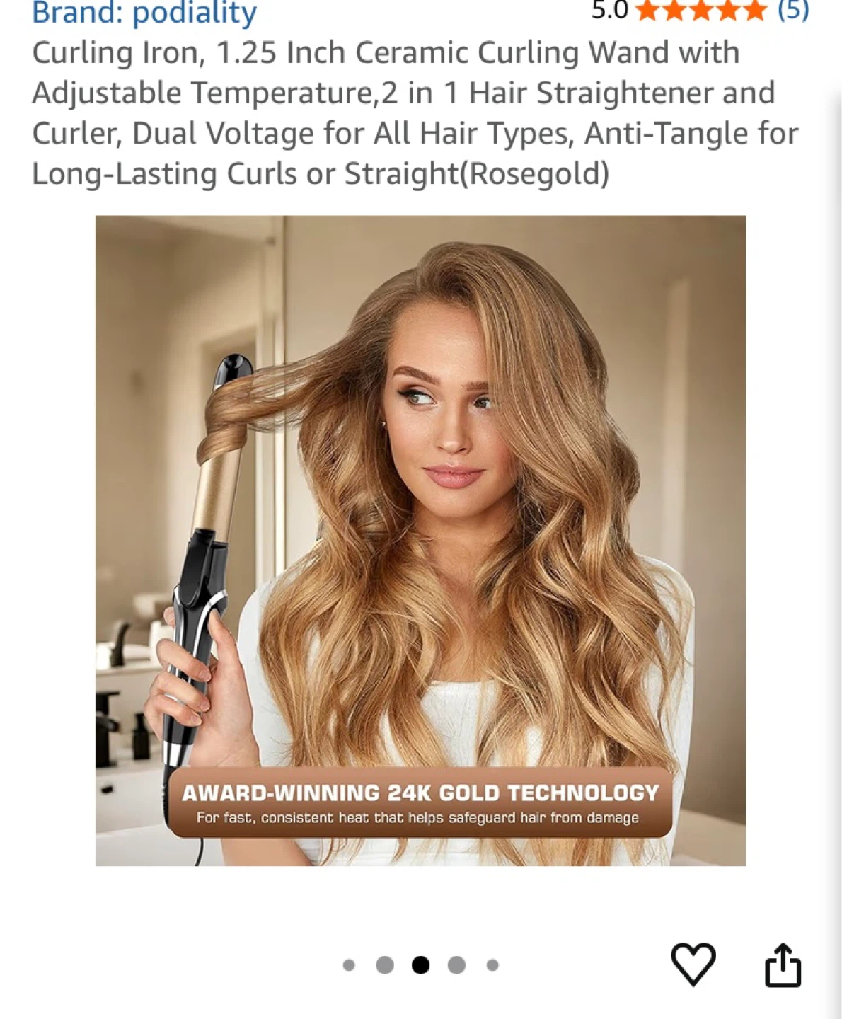 ⚽ Podiality Ceramic Curling Iron Wand 1.25 Inch Rosegold - photo 3