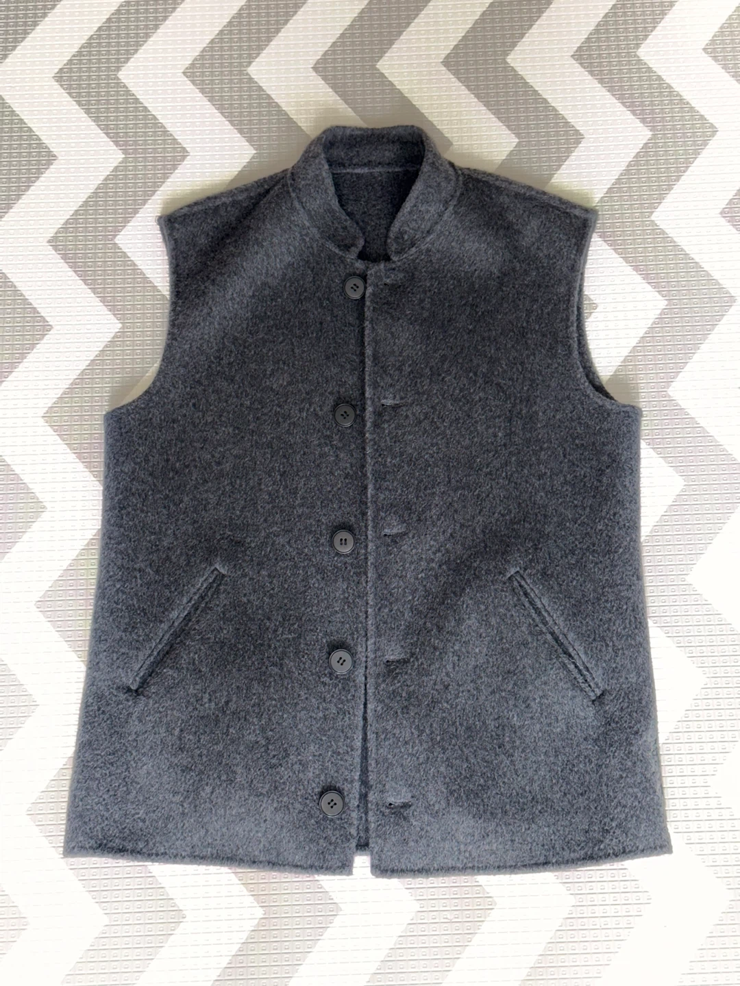 Men's Dark Gray Wool Vest Jacket - Button Front