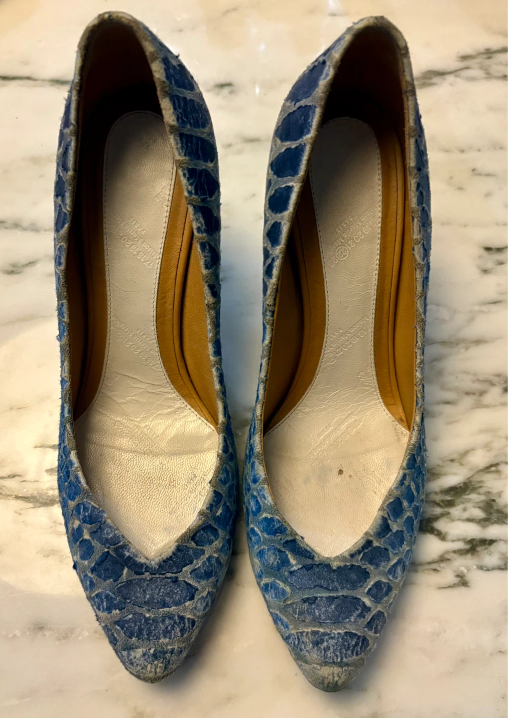 Maison Margiela Blue Snakeskin Heels