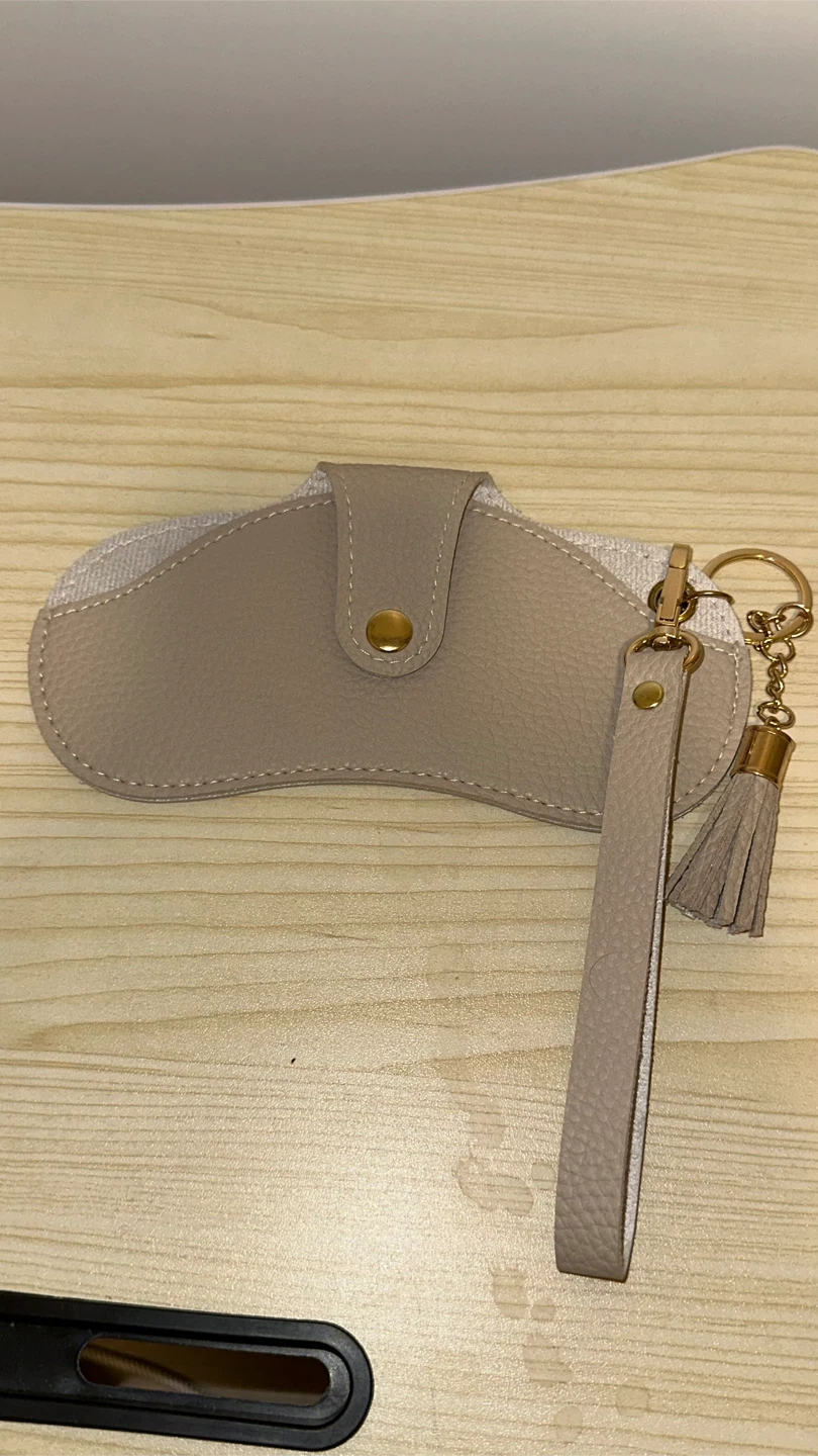 Tan Faux Leather Glasses Case with Tassel Keychain